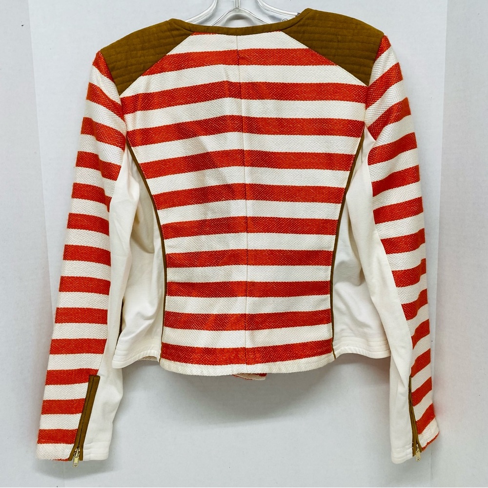 Gibson Latimer Striped Jacket Moto Jacket Orange/Coral Beige Medium Zip Front - Picture 3 of 16